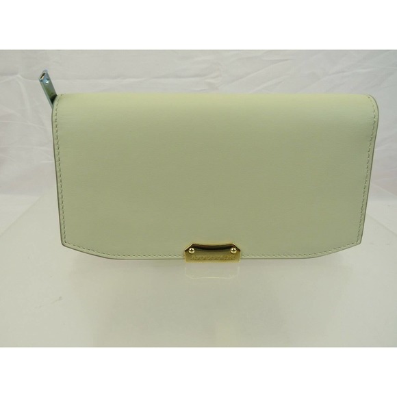 BURBERRY ALVINGTON LIMESTONE SMOOTH LEATHER GOLD LOGO ZIP AROUND WALLET ITALY - Picture 1 of 12